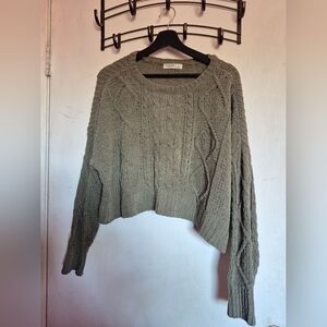 Arizona Jean Company Light Olive Green Cable Knit Sweater